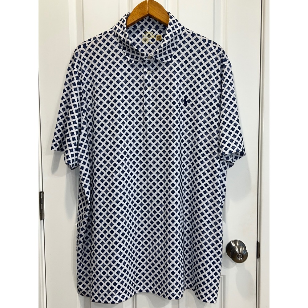 Polo by Ralph Lauren White Polo Shirt with Navy Diamond Print